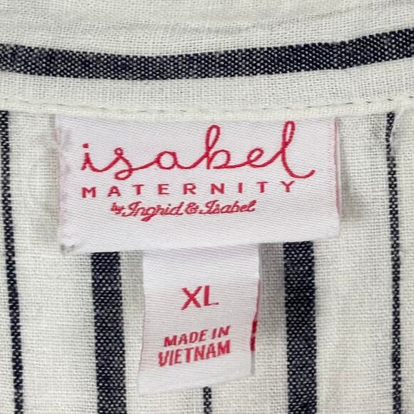 NWOT INGRID ISABEL Top XL Maternity Linen Blend Stripe Snap Long Sleeve Popover - Picture 3 of 6